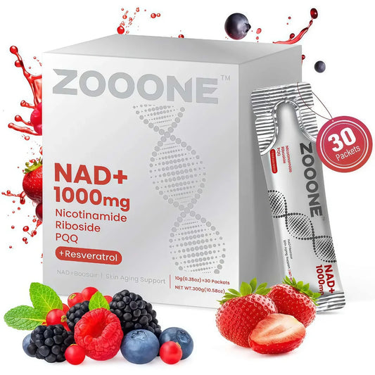 ZOOONE 1000mg NAD+ Berry Flavor Drink Mix for Skin Aging Support, Energy, and Focus - 30 Pack